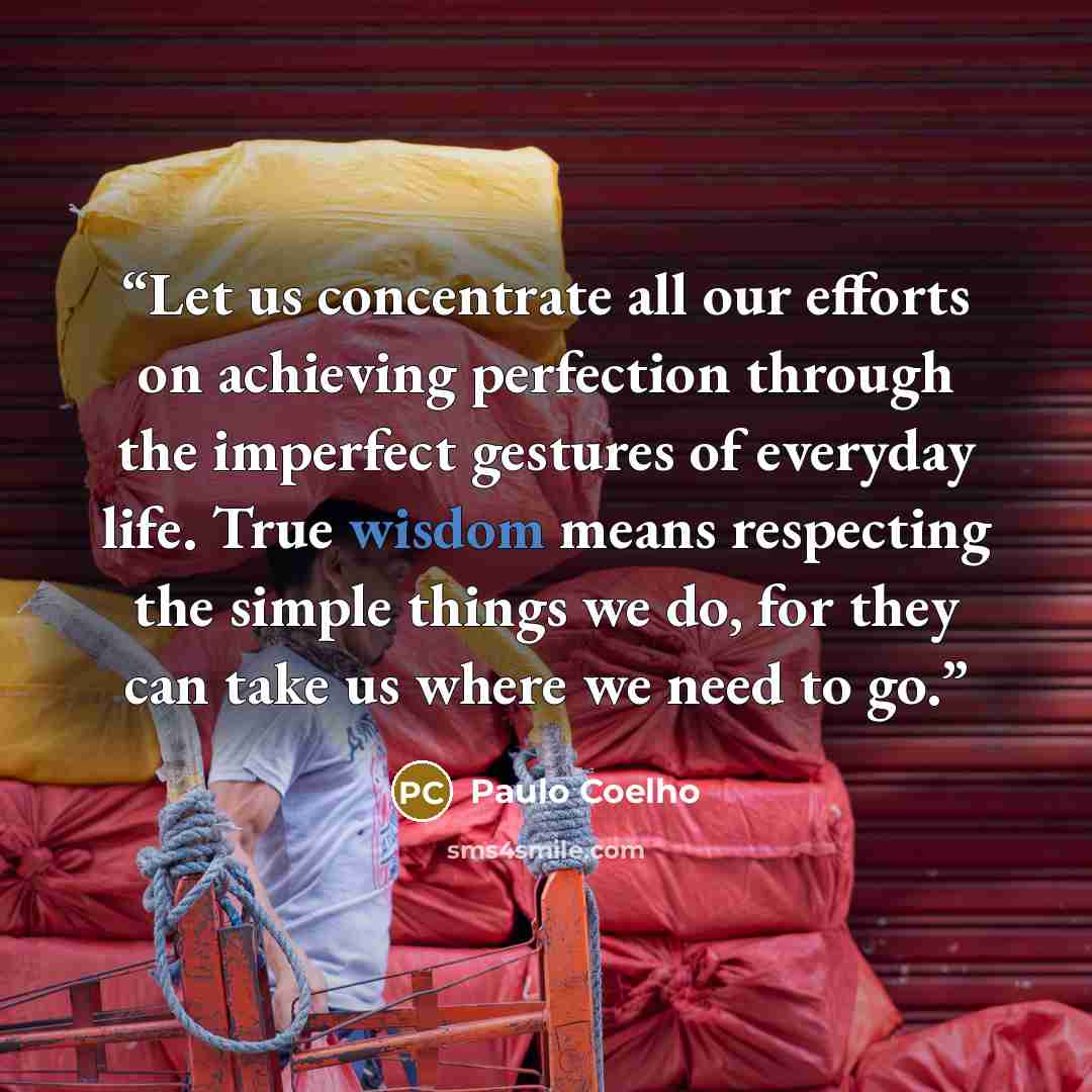 “Let us concentrate all our efforts on achieving perfection through the imperfect gestures of everyday life. True wisdom means respecting the simple things we do, for they can take us where we need to go.” quote by Paulo Coelho
