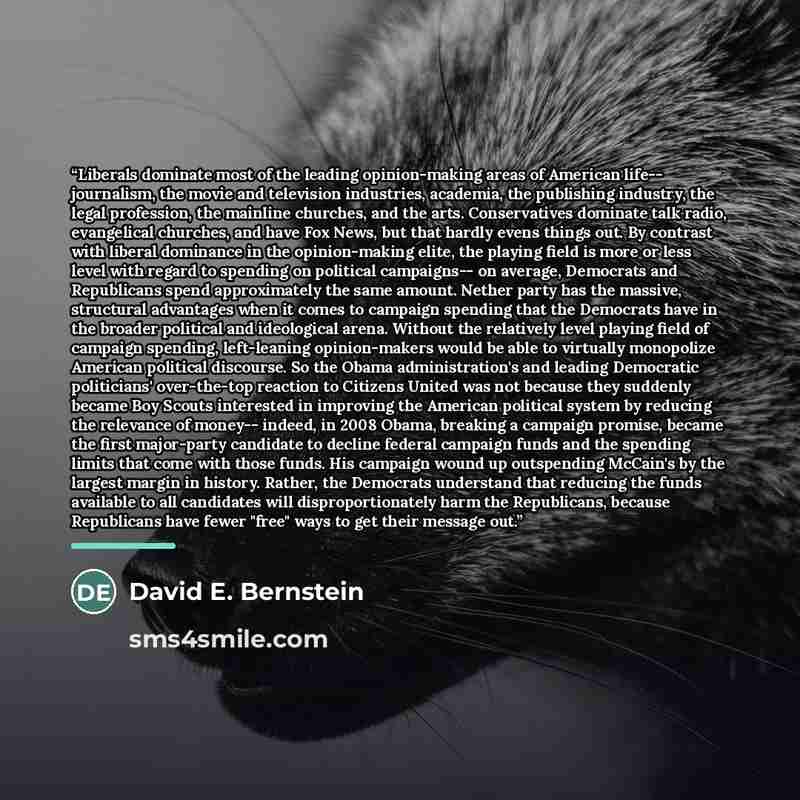 “Liberals dominate most of the leading opinion-making areas of American life-- journalism, the movie and television industries, academia, the publishing industry, the legal profession, the mainline churches, and the arts. Conservatives dominate talk radio, evangelical churches, and have Fox News…” quote by David E. Bernstein