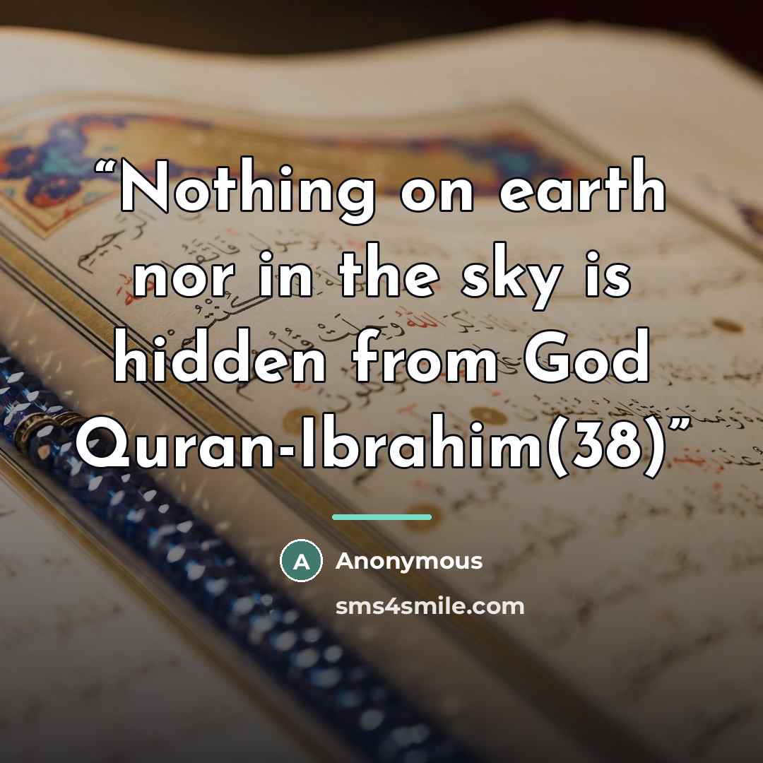 “Nothing on earth nor in the sky is hidden from God Quran-Ibrahim(38)” quote by Anonymous