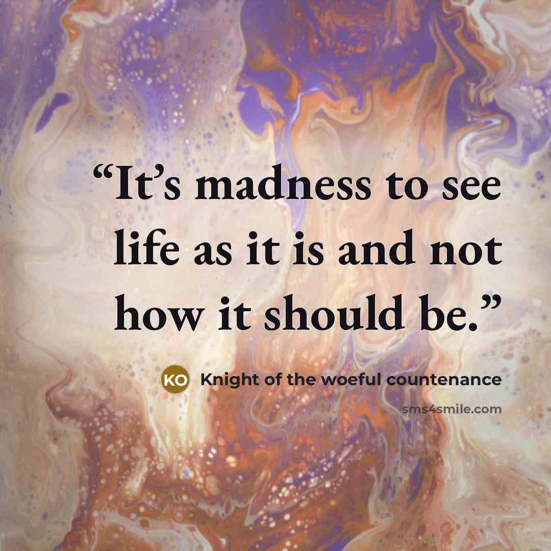 “It’s madness to see life as it is and not how it should be.” quote by Knight of the woeful countenance