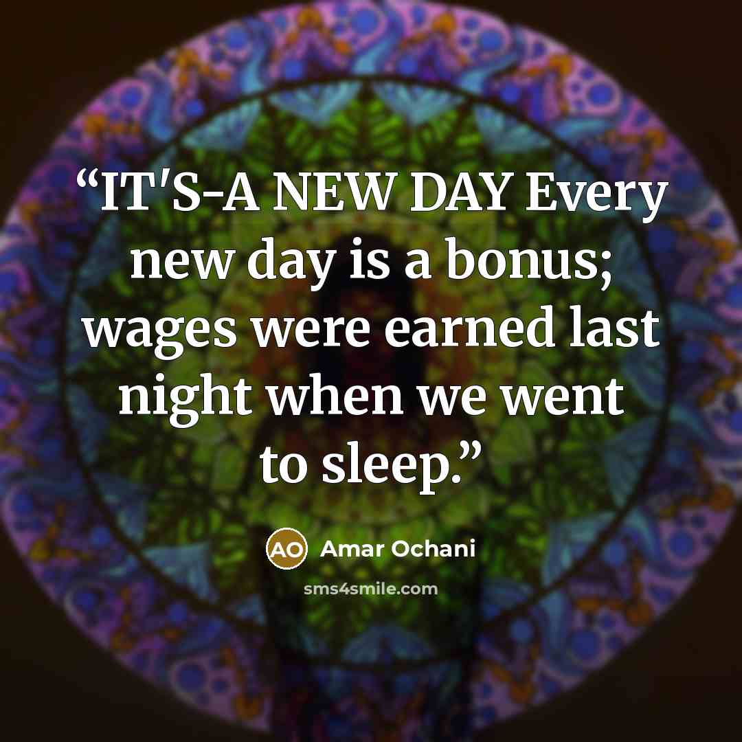 “IT'S-A NEW DAY Every new day is a bonus; wages were earned last night when we went to sleep.” quote by Amar Ochani