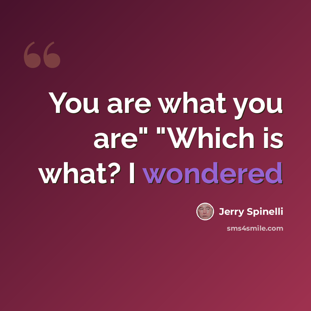 “You are what you are" "Which is what? I wondered” quote by Jerry Spinelli