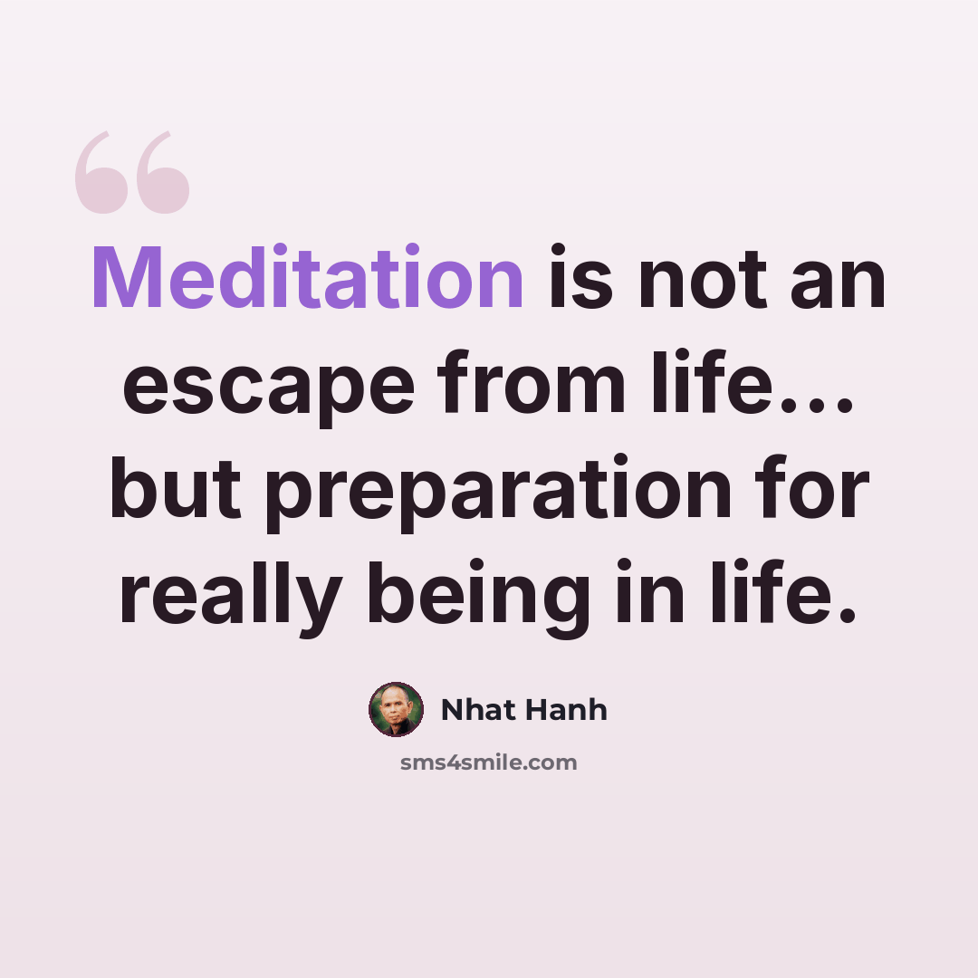 “Meditation is not an escape from life... but preparation for really being in life.” quote by Nhat Hanh
