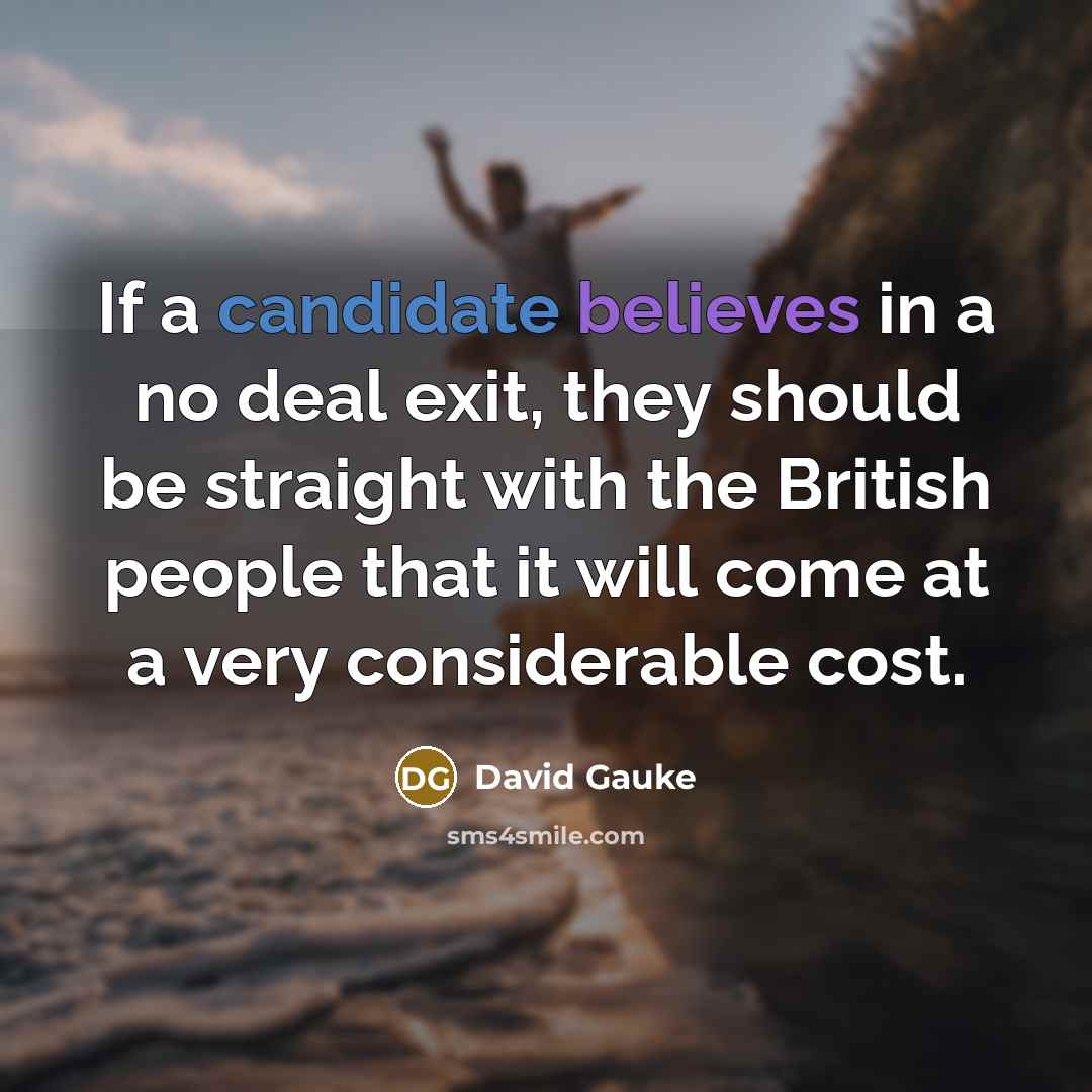 “If a candidate believes in a no deal exit, they should be straight with the British people that it will come at a very considerable cost.” quote by David Gauke