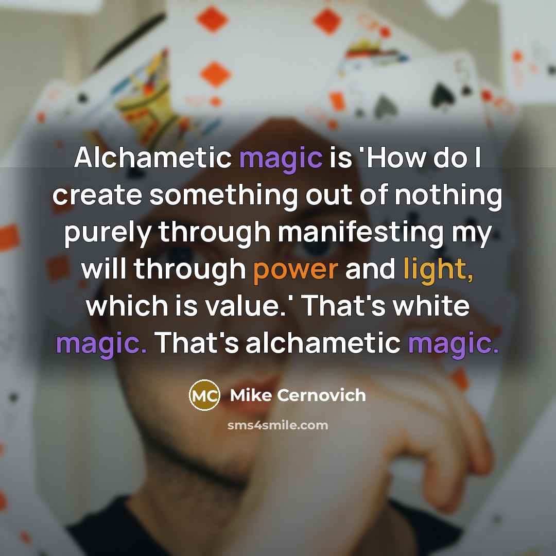 “Alchametic magic is 'How do I create something out of nothing purely through manifesting my will through power and light, which is value.' That's white magic. That's alchametic magic.” quote by Mike Cernovich