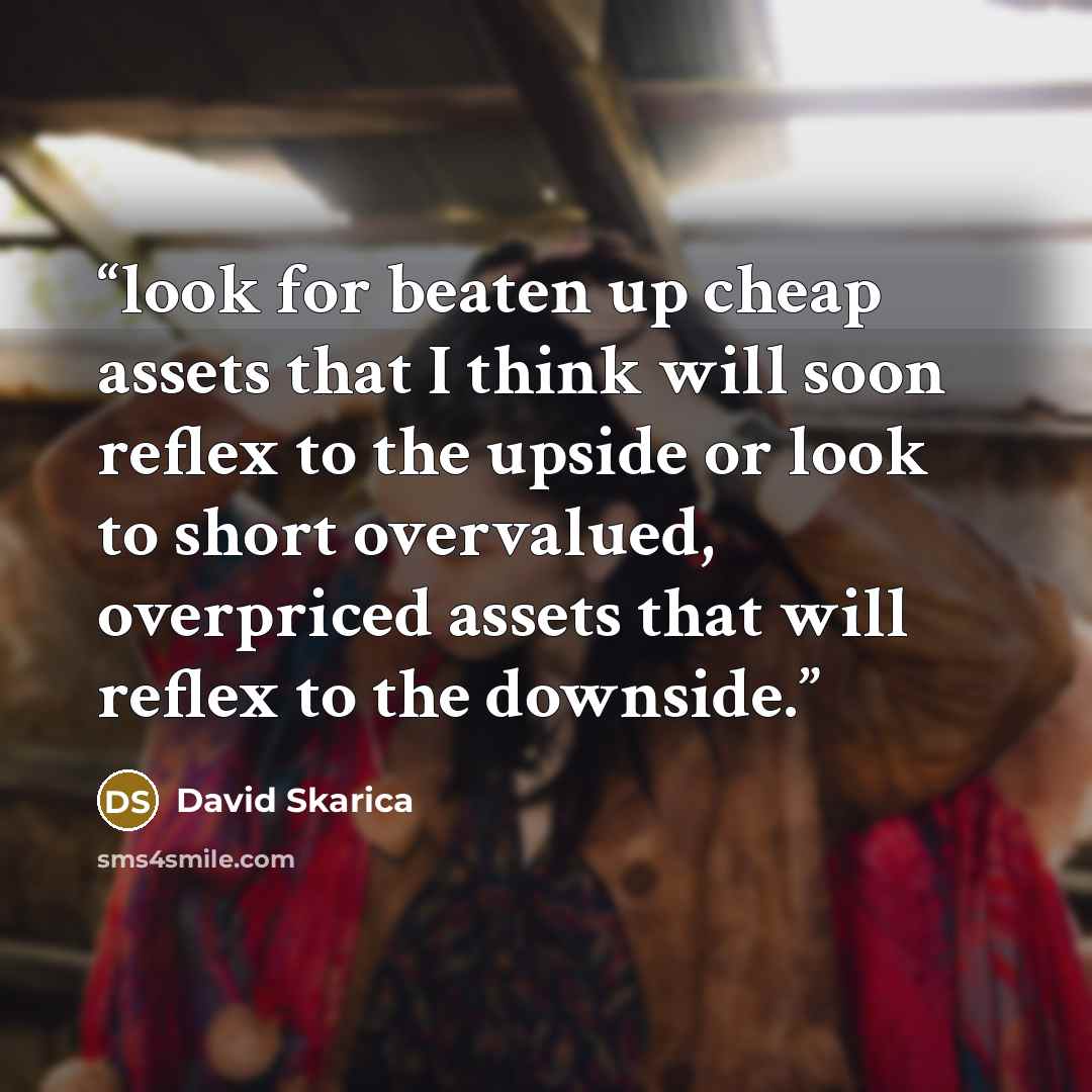 “look for beaten up cheap assets that I think will soon reflex to the upside or look to short overvalued, overpriced assets that will reflex to the downside.” quote by David Skarica