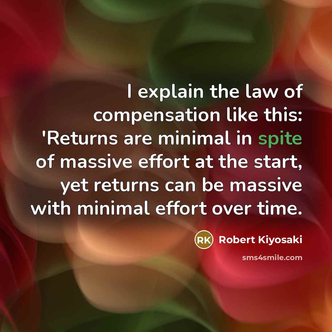 “I explain the law of compensation like this: 'Returns are minimal in spite of massive effort at the start, yet returns can be massive with minimal effort over time.” quote by Robert Kiyosaki