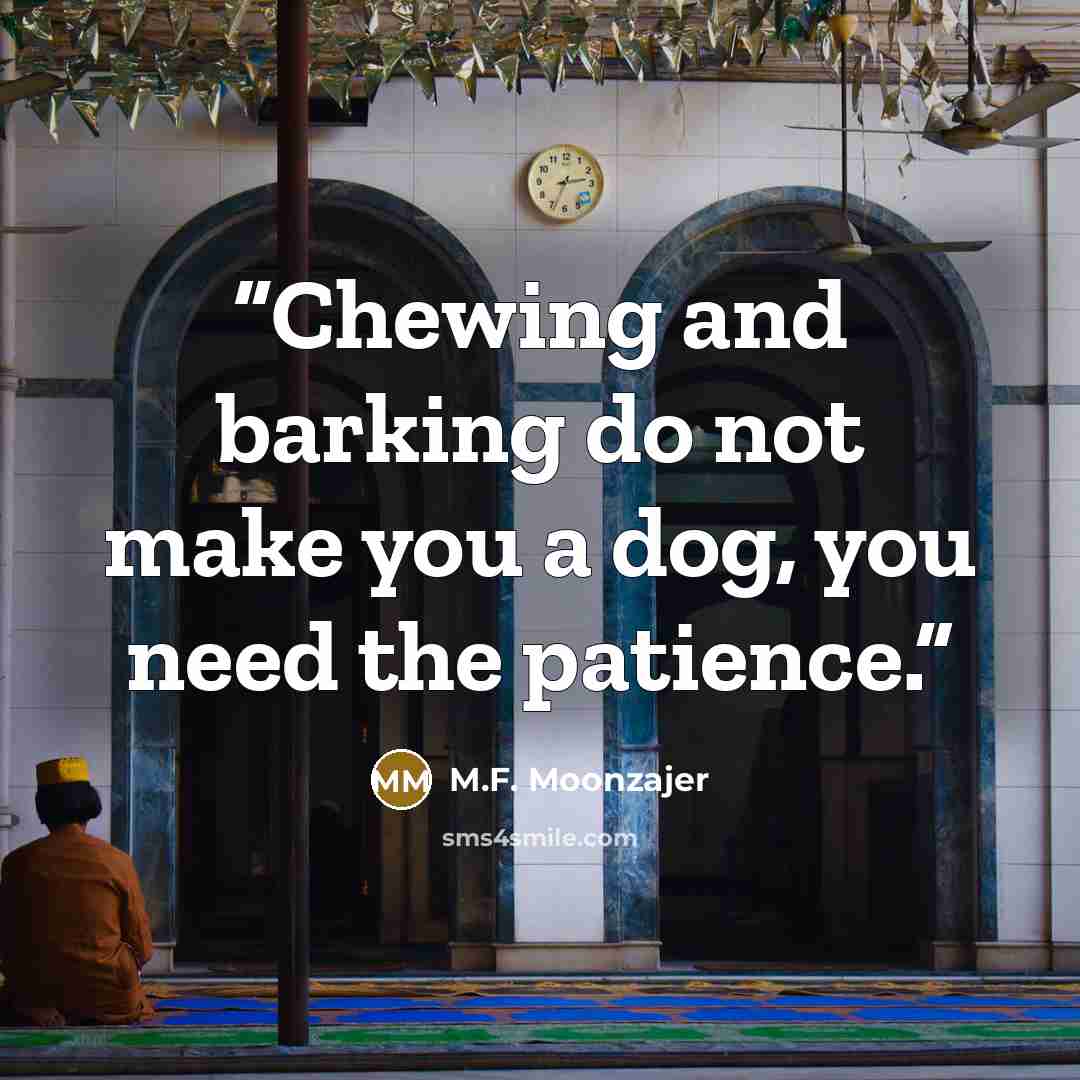 “Chewing and barking do not make you a dog, you need the patience.” quote by M.F. Moonzajer