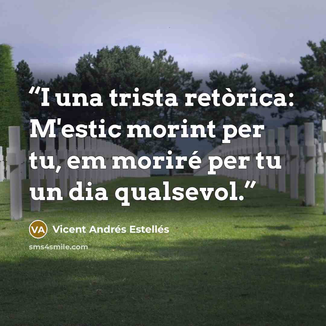 “I una trista retòrica: M'estic morint per tu, em moriré per tu un dia qualsevol.” quote by Vicent Andrés Estellés