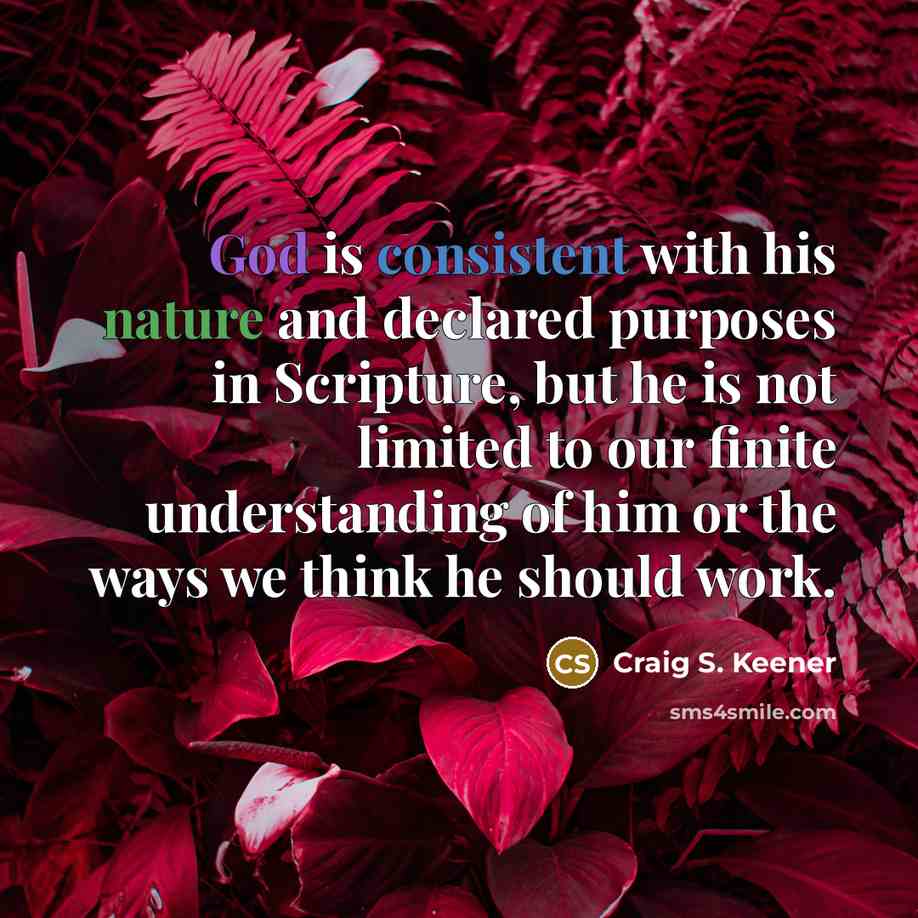 “God is consistent with his nature and declared purposes in Scripture, but he is not limited to our finite understanding of him or the ways we think he should work.” quote by Craig S. Keener