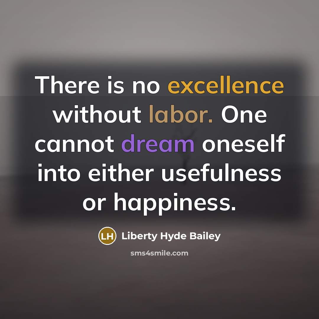 “There is no excellence without labor. One cannot dream oneself into either usefulness or happiness.” quote by Liberty Hyde Bailey