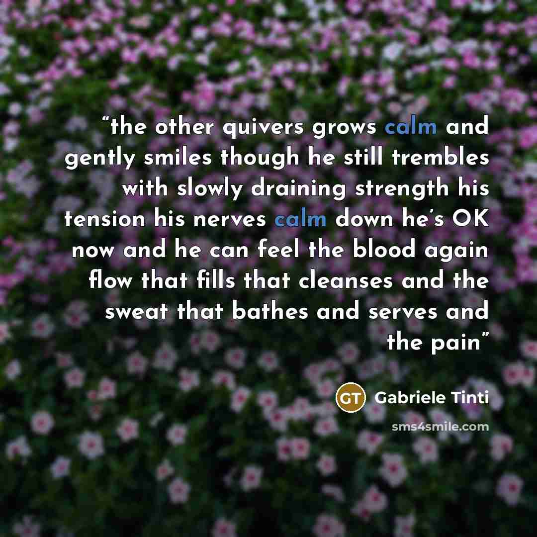 “the other quivers grows calm and gently smiles though he still trembles with slowly draining strength his tension his nerves calm down he’s OK now and he can feel the blood again flow that fills that cleanses and the sweat that bathes and serves and the pain” quote by Gabriele Tinti