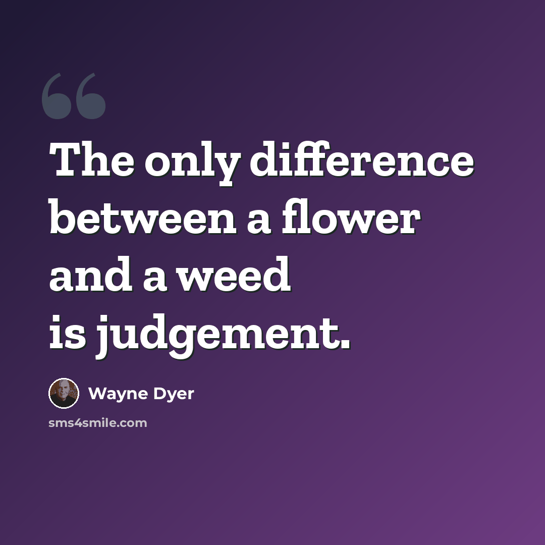“The only difference between a flower and a weed is judgement.” quote by Wayne Dyer
