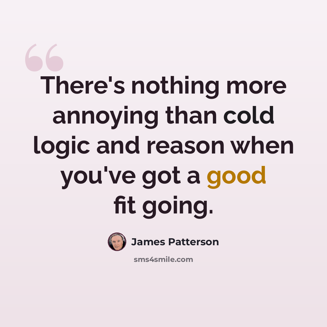 “There's nothing more annoying than cold logic and reason when you've got a good fit going.” quote by James Patterson