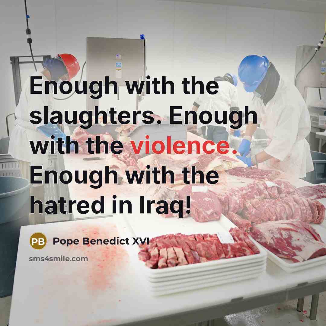 “Enough with the slaughters. Enough with the violence. Enough with the hatred in Iraq!” quote by Pope Benedict XVI