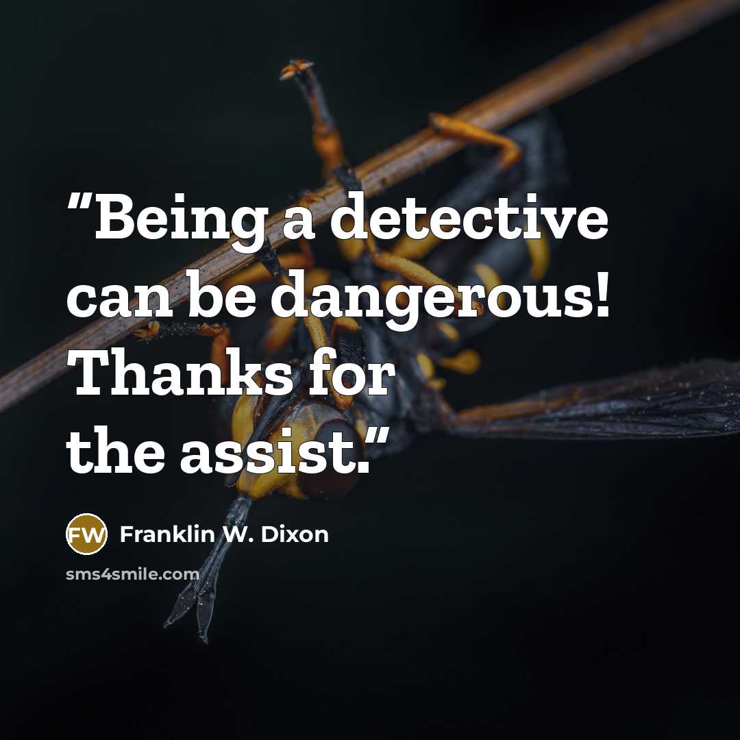 “Being a detective can be dangerous! Thanks for the assist.” quote by Franklin W. Dixon