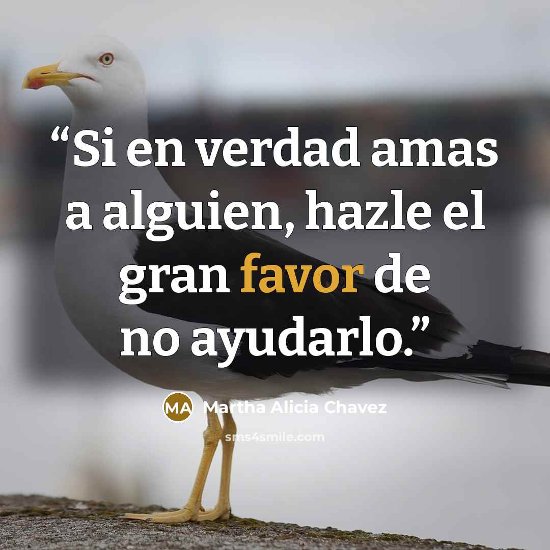 “Si en verdad amas a alguien, hazle el gran favor de no ayudarlo.” quote by Martha Alicia Chavez