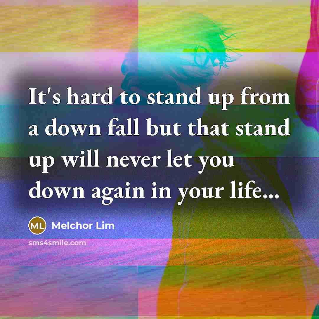 “It's hard to stand up from a down fall but that stand up will never let you down again in your life...” quote by Melchor Lim