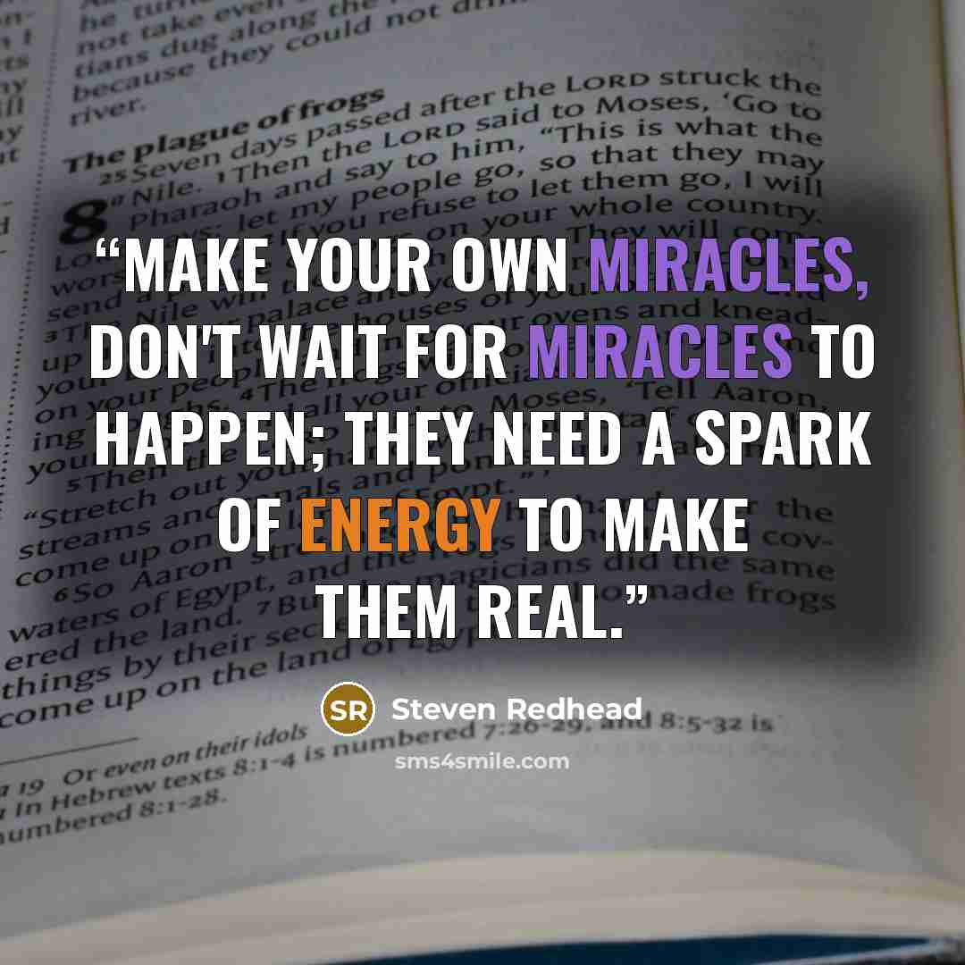 “Make your own Miracles, don't wait for miracles to happen; they need a spark of energy to make them real.” quote by Steven Redhead