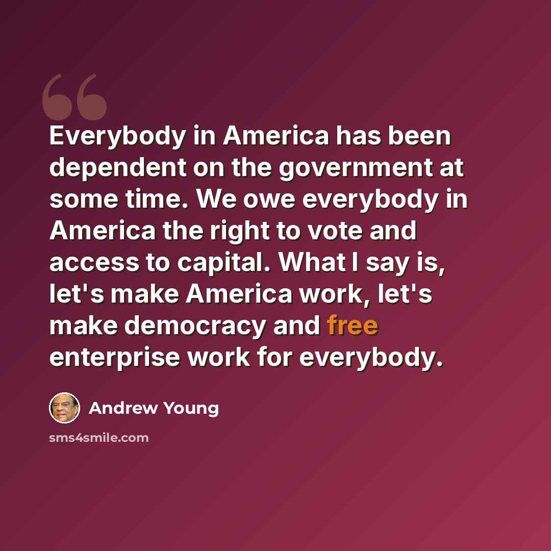 “Everybody in America has been dependent on the government at some time. We owe everybody in America the right to vote and access to capital. What I say is, let's make America work, let's make democracy and free enterprise work for everybody.” quote by Andrew Young