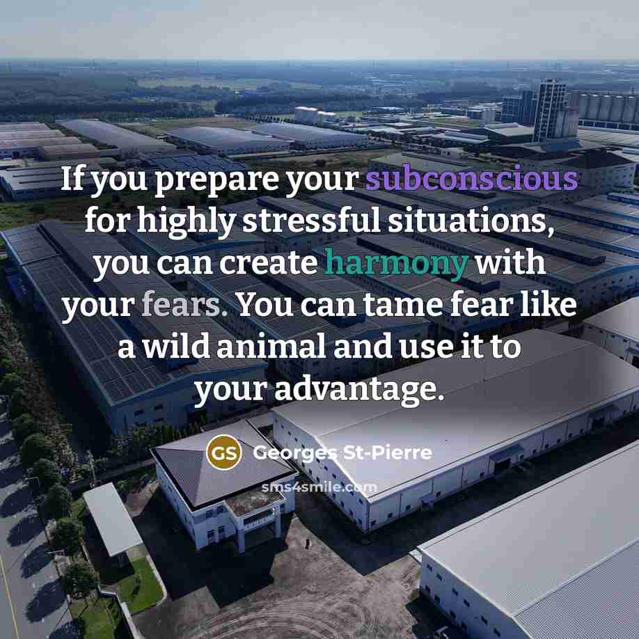 “If you prepare your subconscious for highly stressful situations, you can create harmony with your fears. You can tame fear like a wild animal and use it to your advantage.” quote by Georges St-Pierre