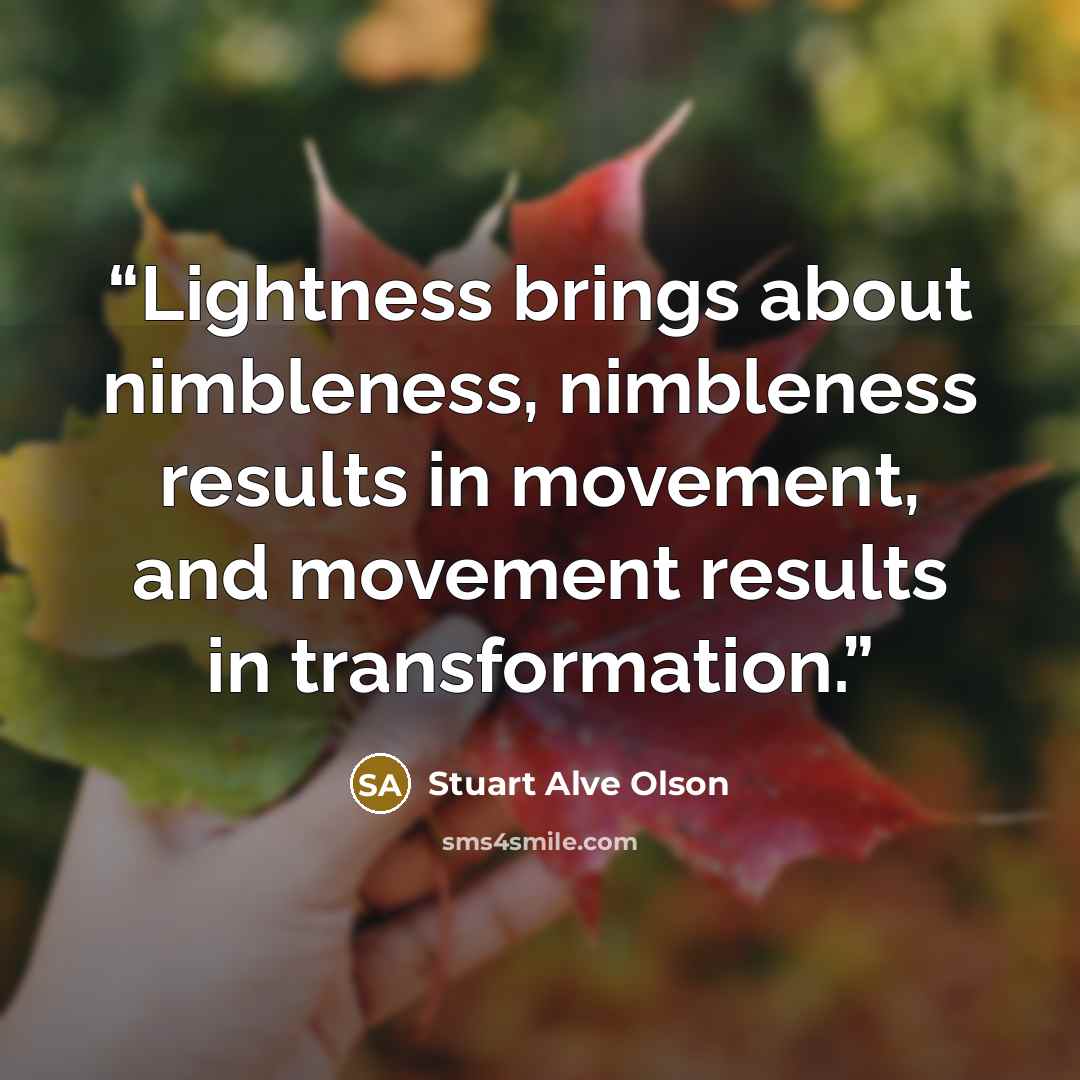 “Lightness brings about nimbleness, nimbleness results in movement, and movement results in transformation.” quote by Stuart Alve Olson