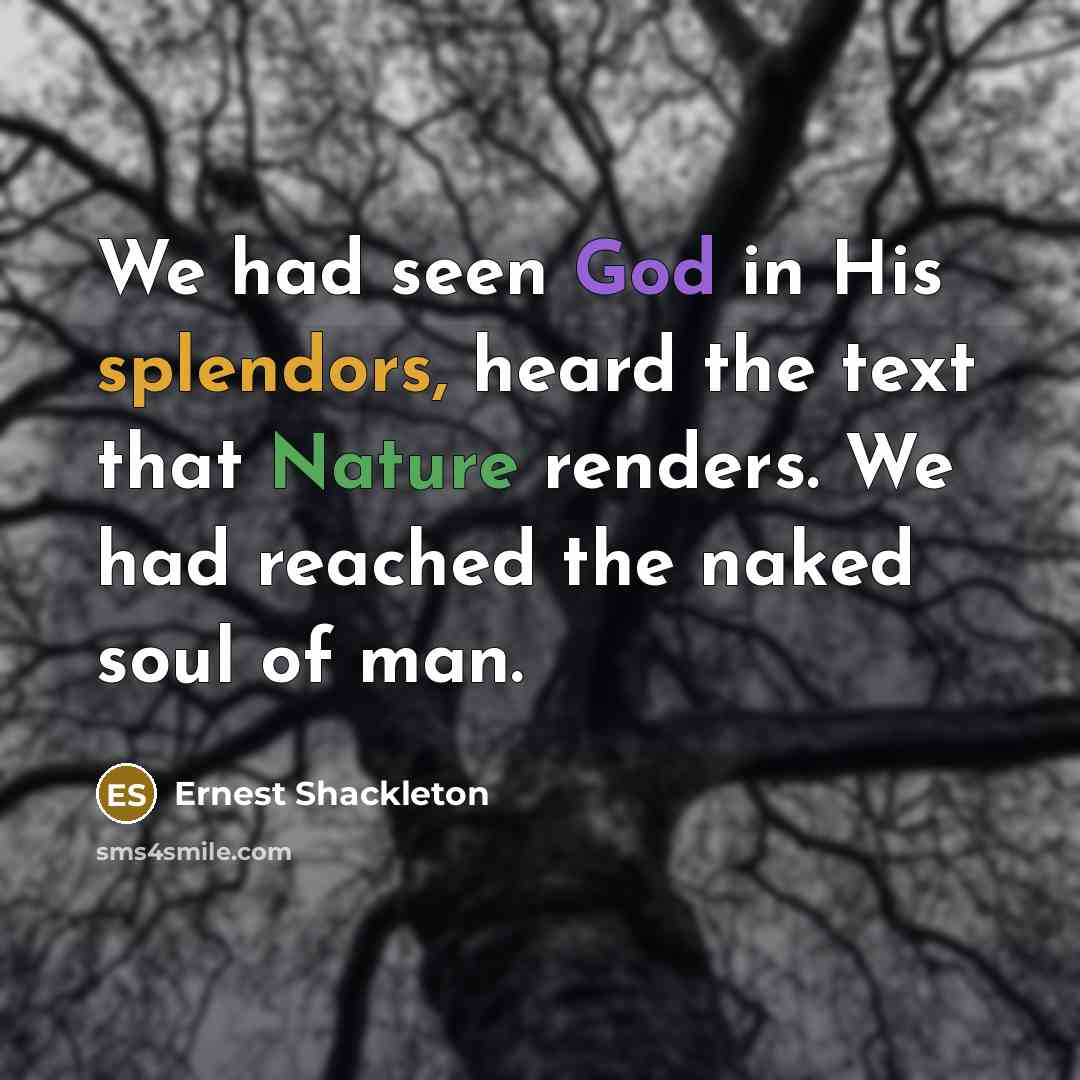 “We had seen God in His splendors, heard the text that Nature renders. We had reached the naked soul of man.” quote by Ernest Shackleton