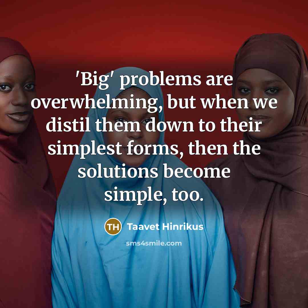 “'Big' problems are overwhelming, but when we distil them down to their simplest forms, then the solutions become simple, too.” quote by Taavet Hinrikus