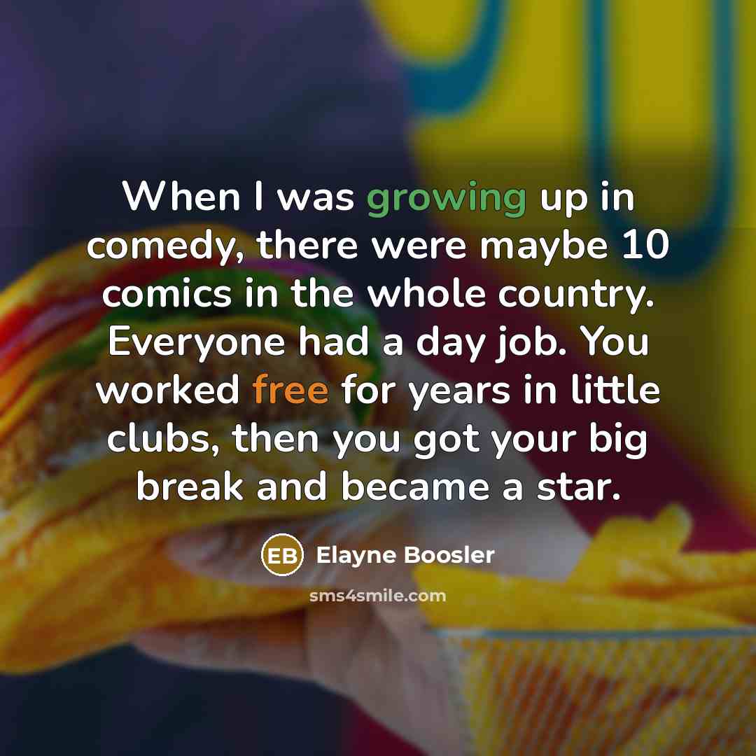“When I was growing up in comedy, there were maybe 10 comics in the whole country. Everyone had a day job. You worked free for years in little clubs, then you got your big break and became a star.” quote by Elayne Boosler