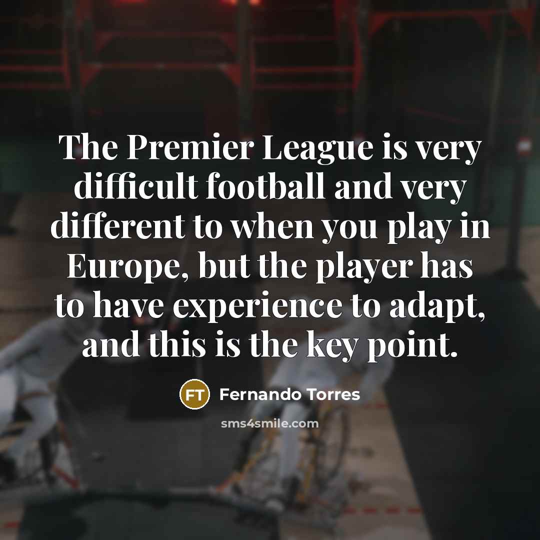 “The Premier League is very difficult football and very different to when you play in Europe, but the player has to have experience to adapt, and this is the key point.” quote by Fernando Torres