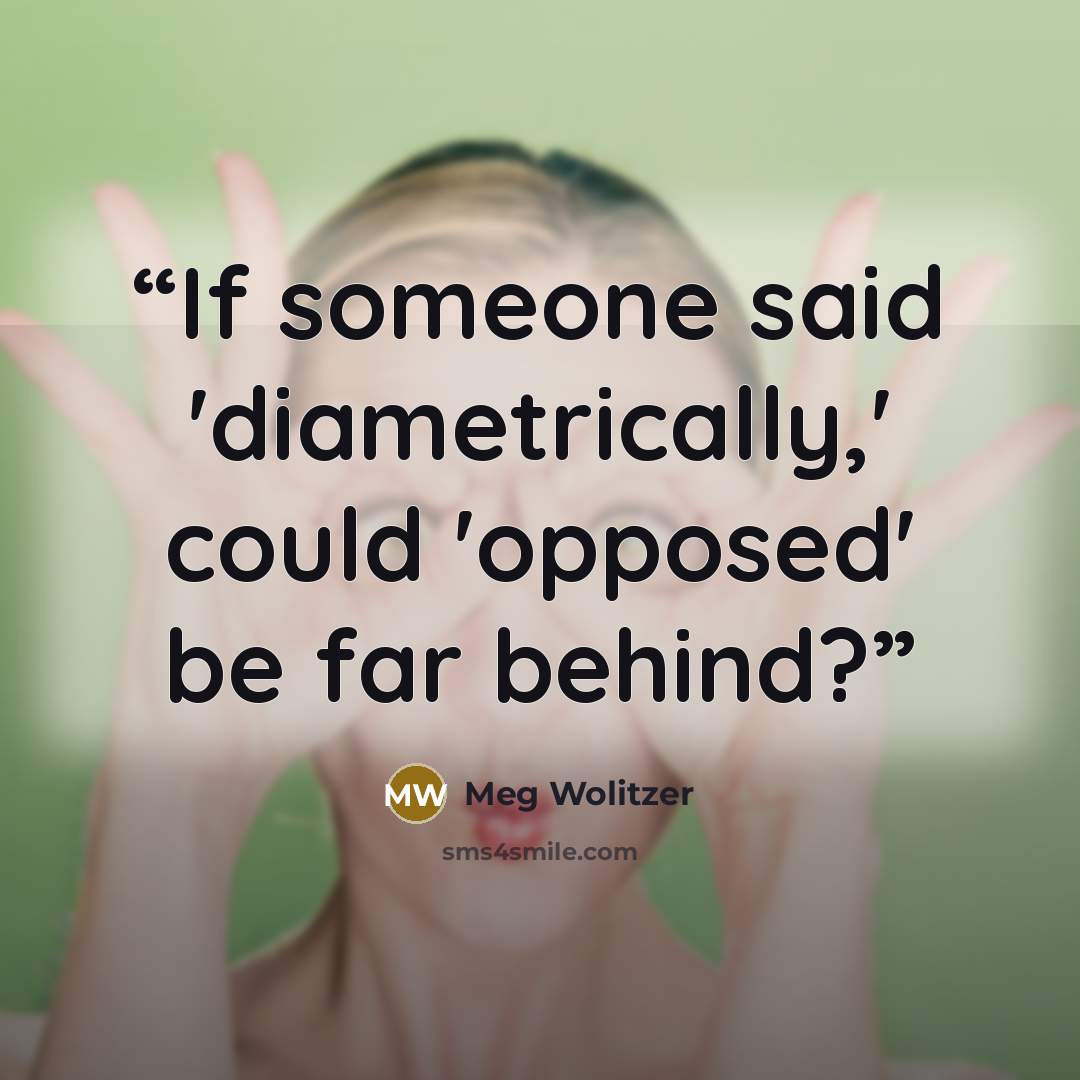 “If someone said 'diametrically,' could 'opposed' be far behind?” quote by Meg Wolitzer