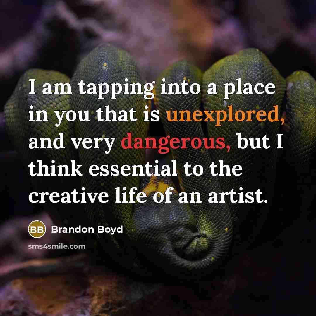 “I am tapping into a place in you that is unexplored, and very dangerous, but I think essential to the creative life of an artist.” quote by Brandon Boyd