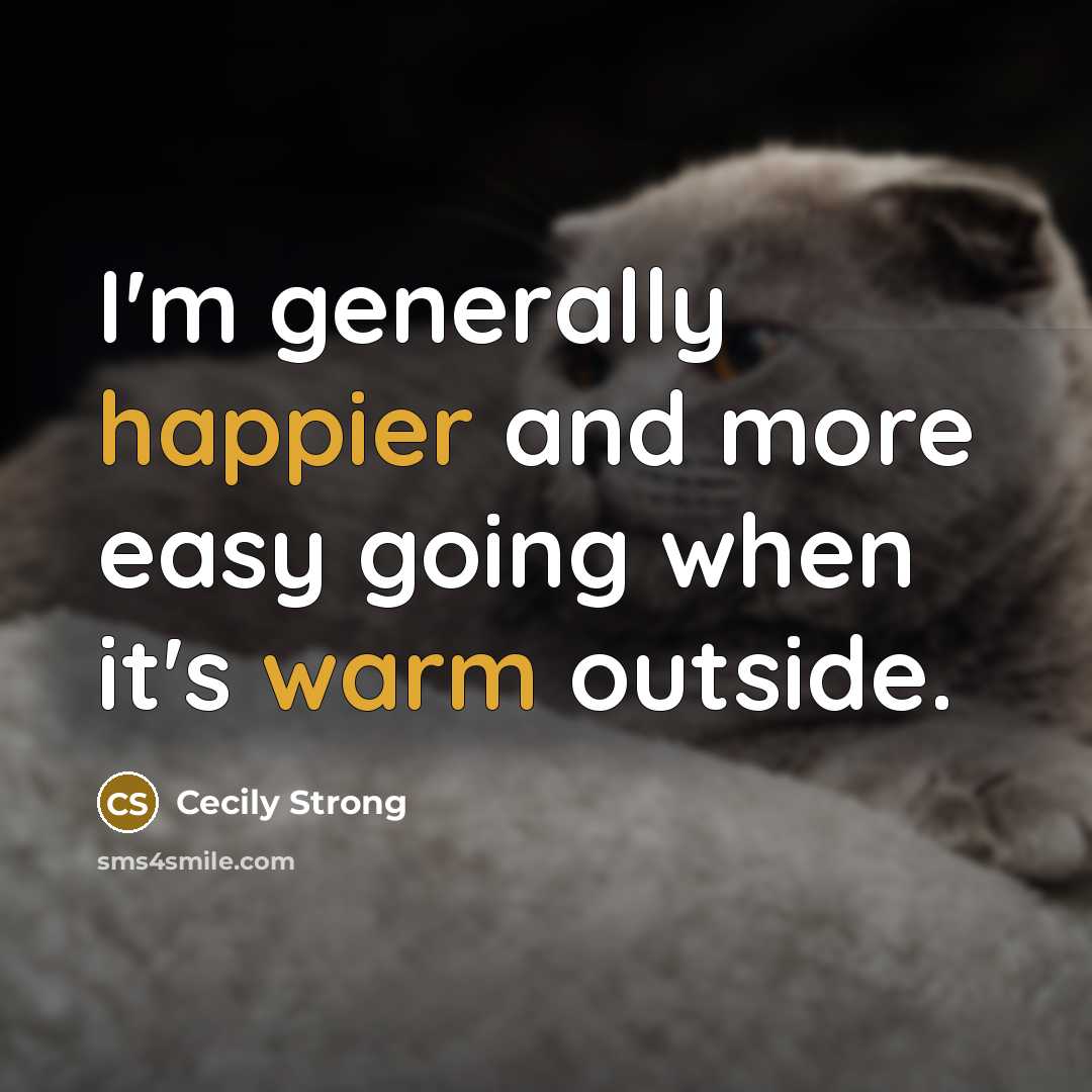 “I'm generally happier and more easy going when it's warm outside.” quote by Cecily Strong