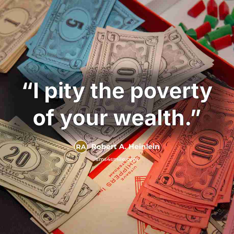 “I pity the poverty of your wealth.” quote by Robert A. Heinlein
