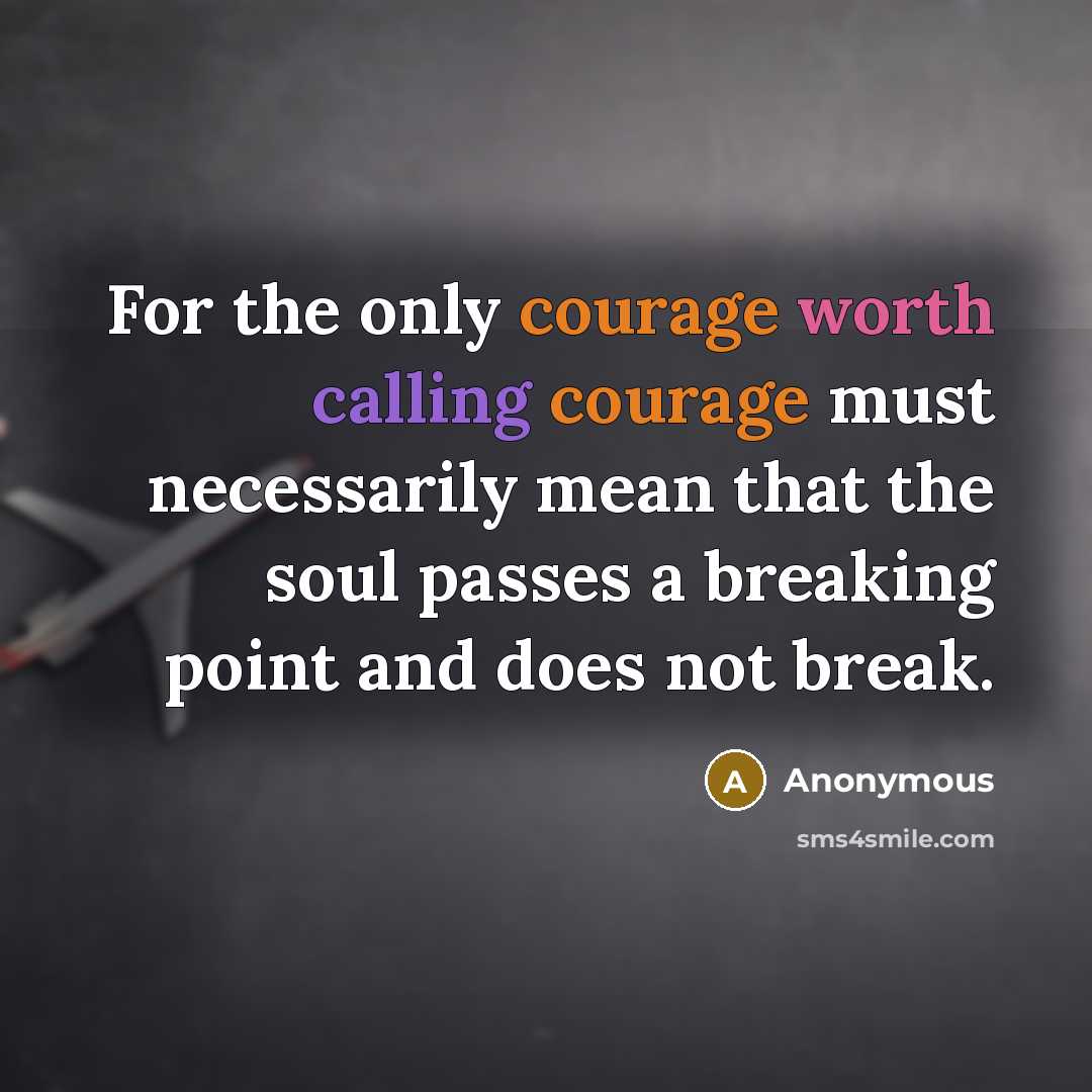 “For the only courage worth calling courage must necessarily mean that the soul passes a breaking point and does not break.” quote by Anonymous