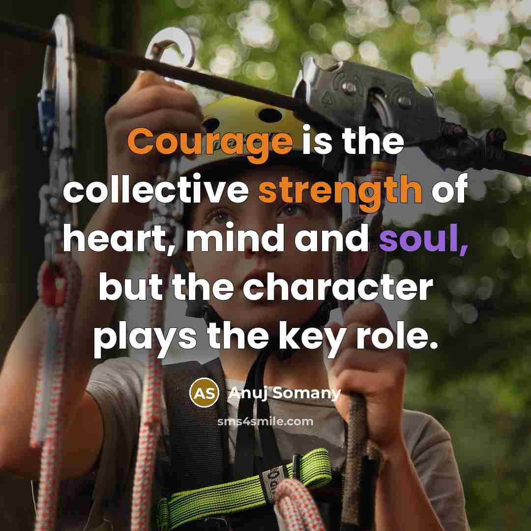 “Courage is the collective strength of heart, mind and soul, but the character plays the key role.” quote by Anuj Somany
