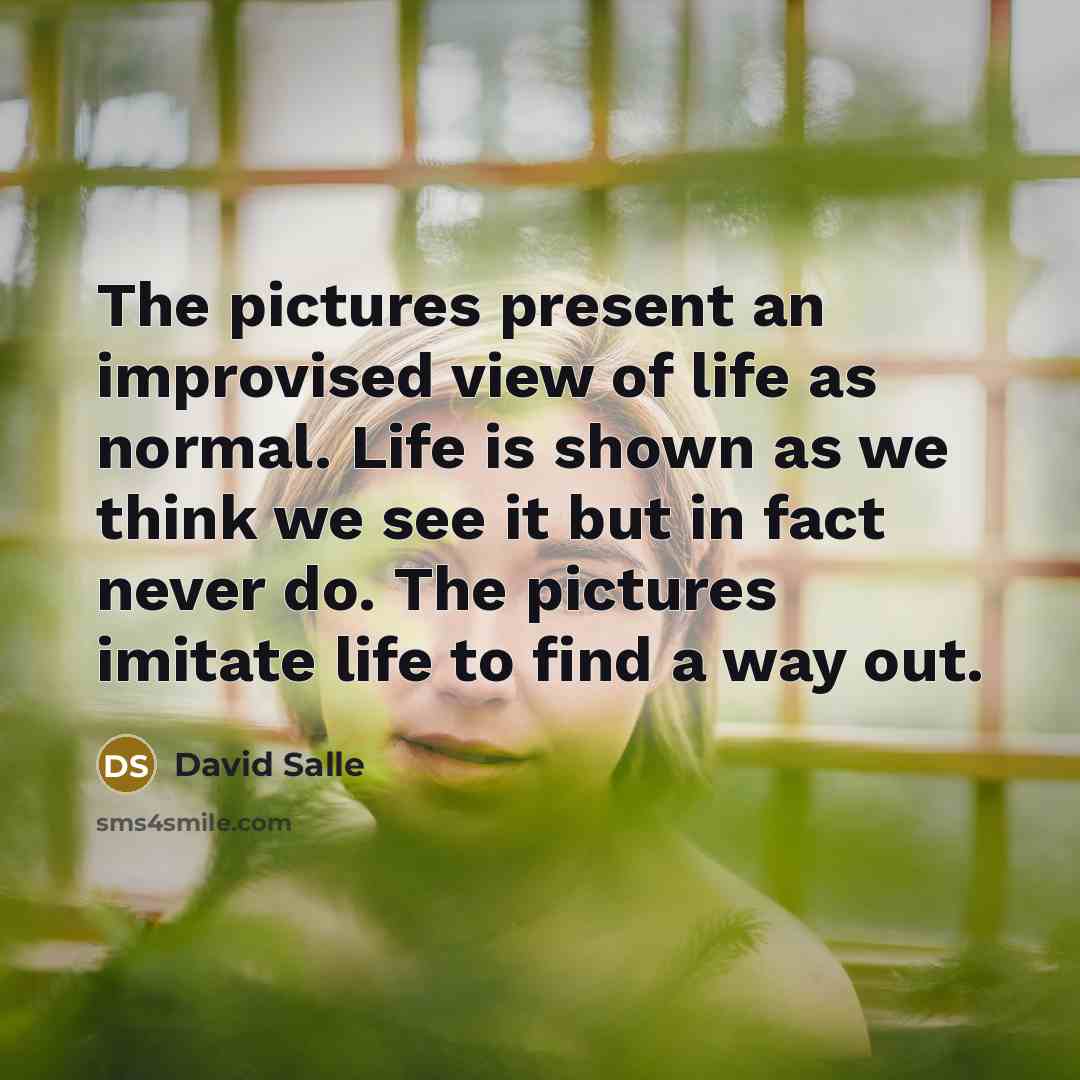 “The pictures present an improvised view of life as normal. Life is shown as we think we see it but in fact never do. The pictures imitate life to find a way out.” quote by David Salle