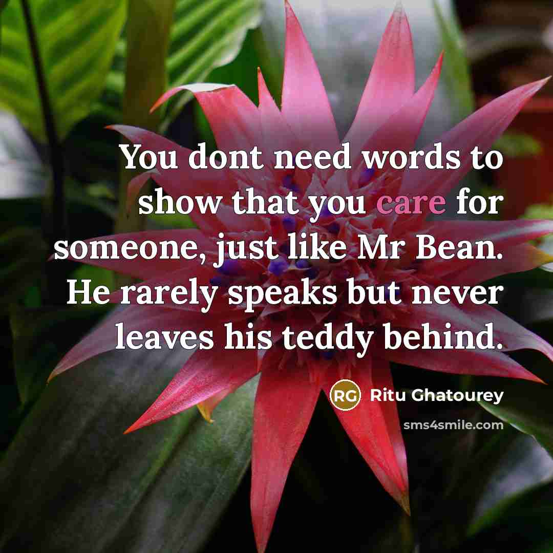 “You dont need words to show that you care for someone, just like Mr Bean. He rarely speaks but never leaves his teddy behind.” quote by Ritu Ghatourey