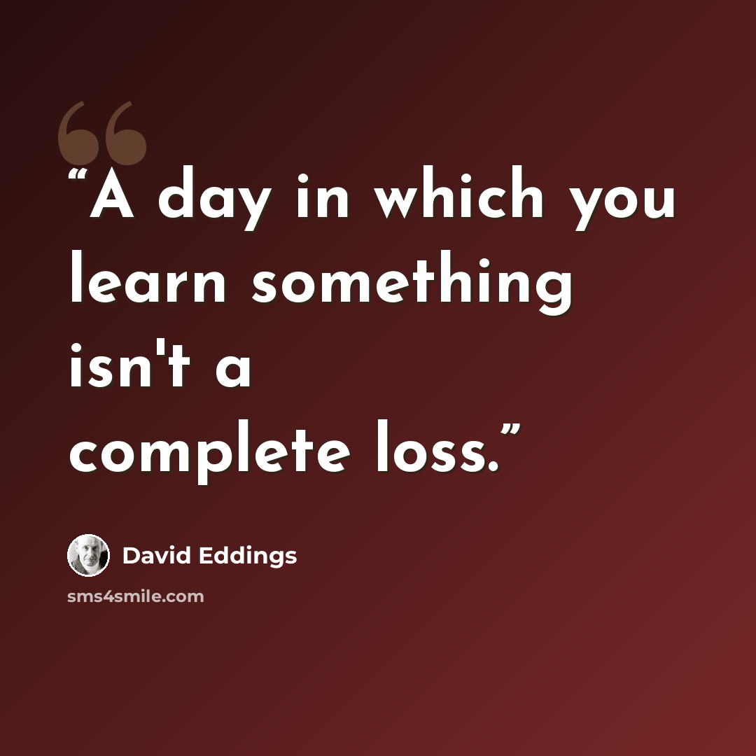 “A day in which you learn something isn't a complete loss.” quote by David Eddings
