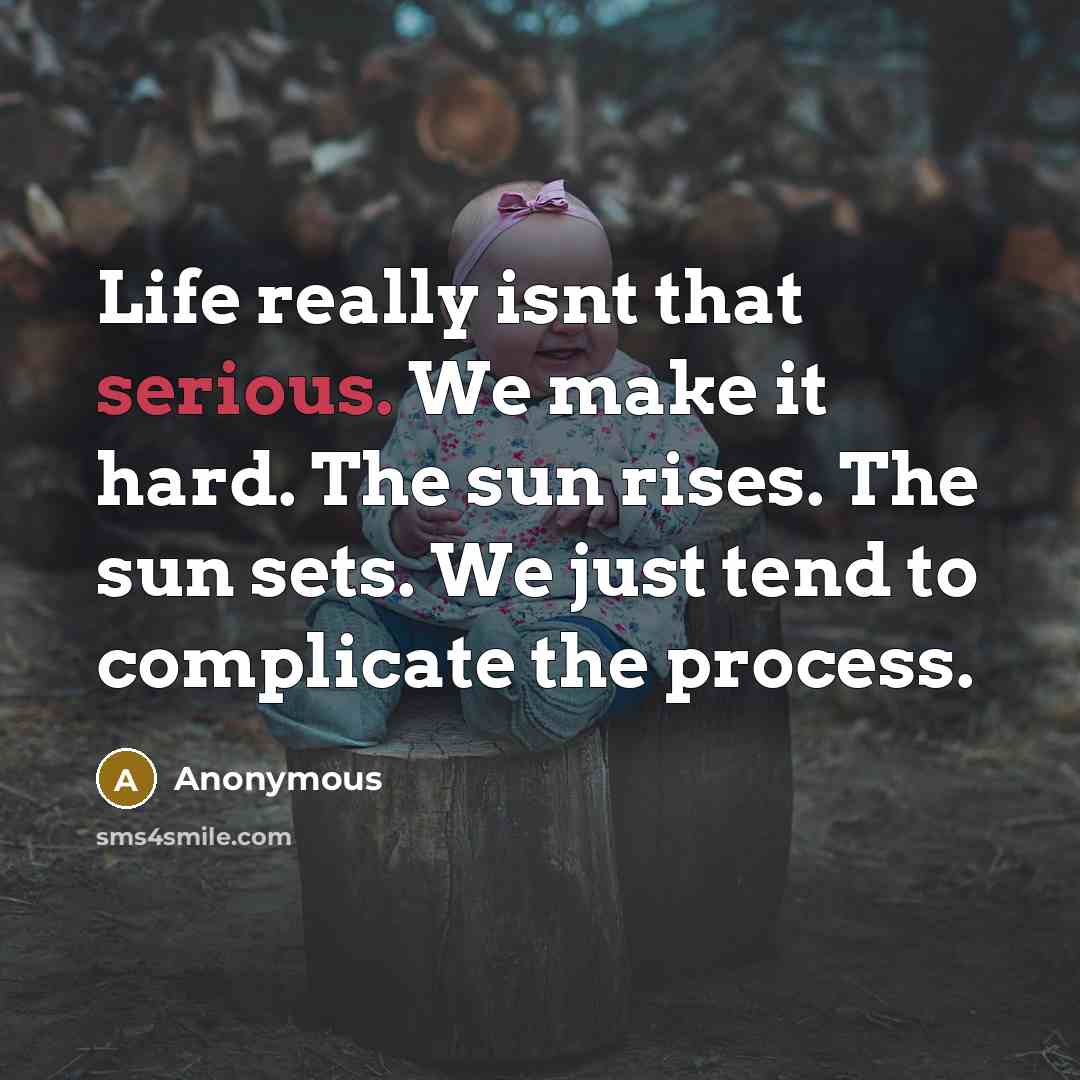 “Life really isnt that serious. We make it hard. The sun rises. The sun sets. We just tend to complicate the process.” quote by Anonymous