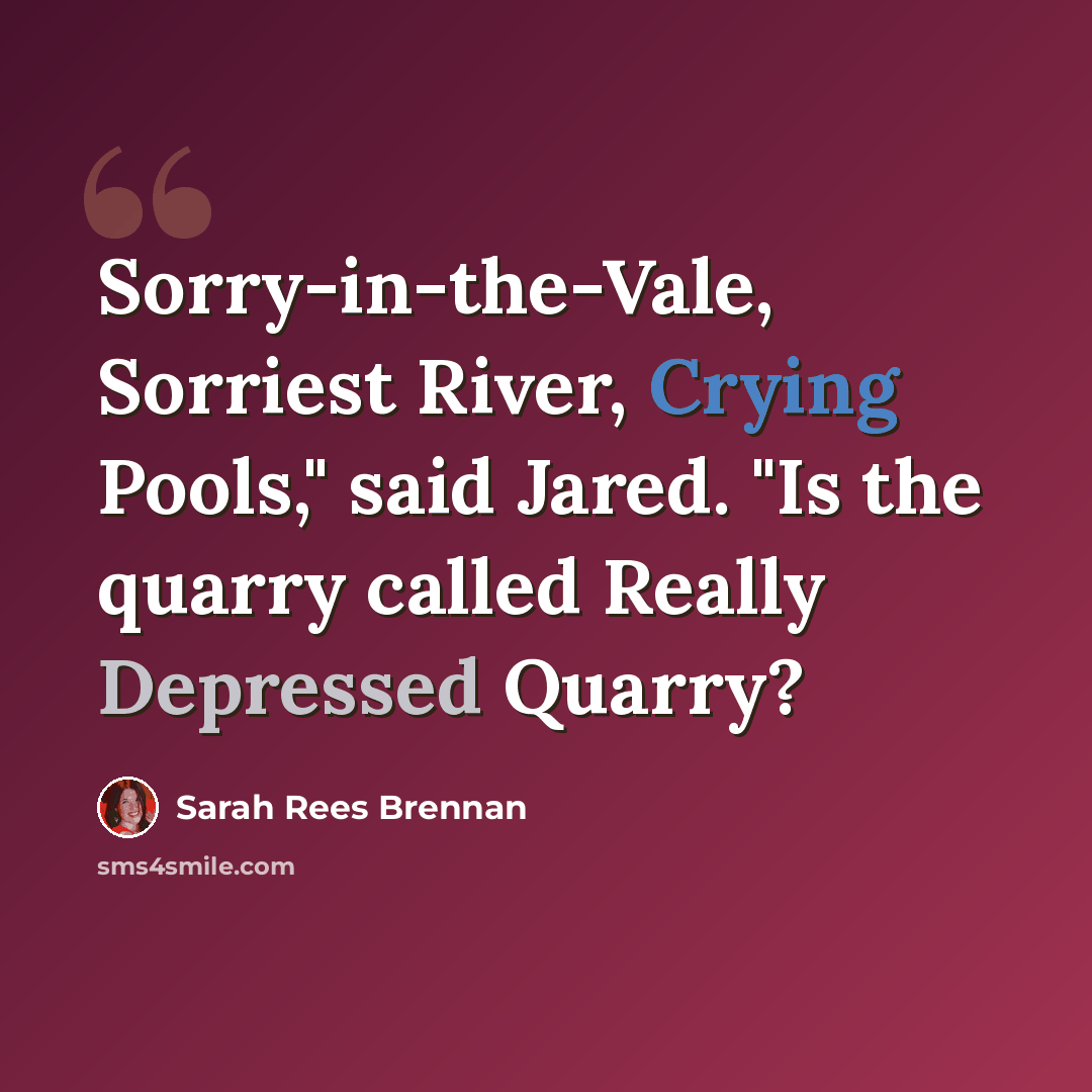 “Sorry-in-the-Vale, Sorriest River, Crying Pools," said Jared. "Is the quarry called Really Depressed Quarry?” quote by Sarah Rees Brennan