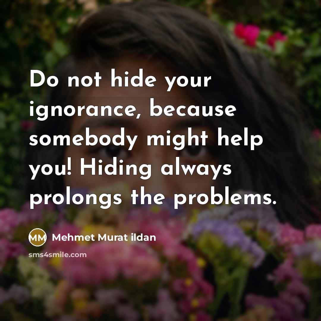 “Do not hide your ignorance, because somebody might help you! Hiding always prolongs the problems.” quote by Mehmet Murat Ildan