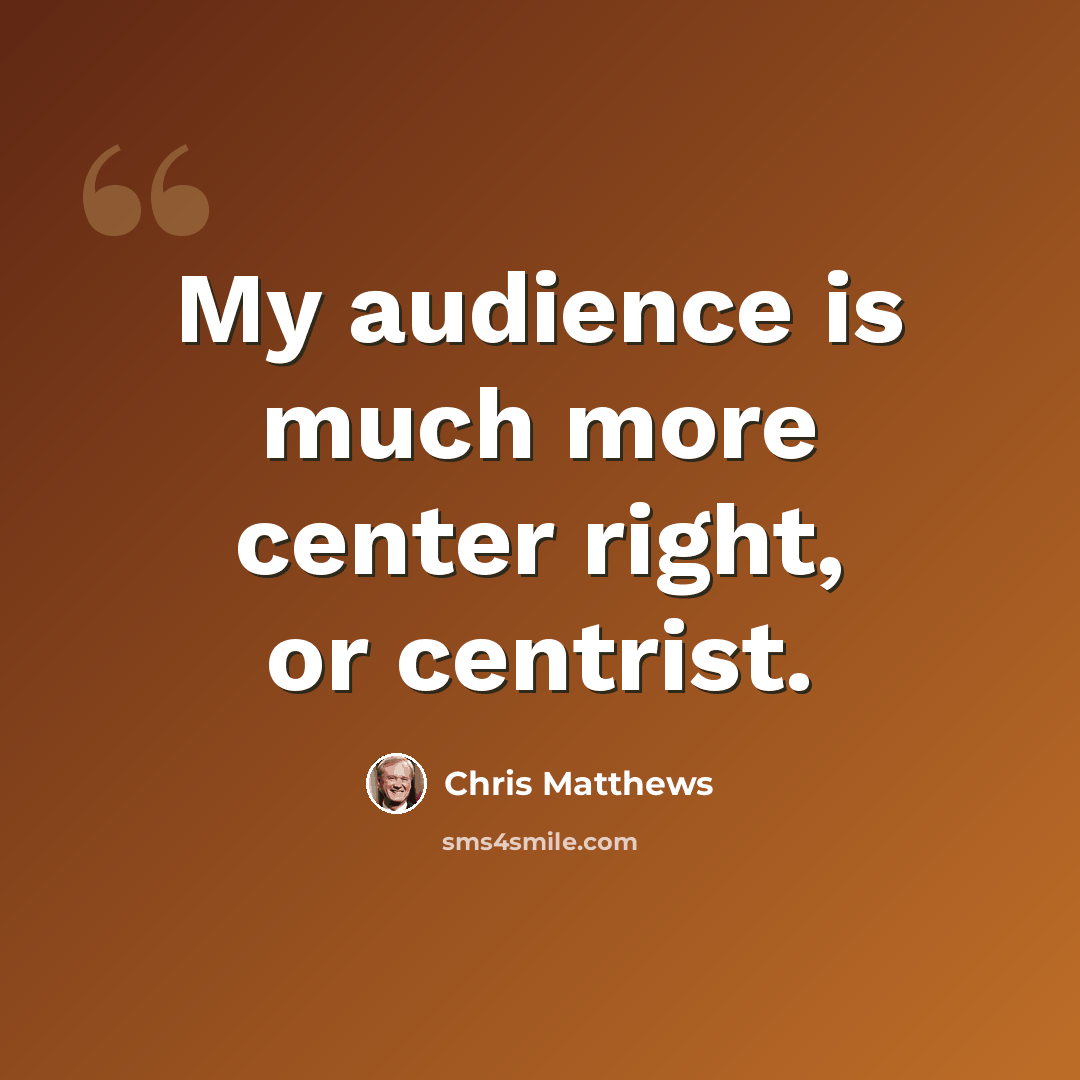 “My audience is much more center right, or centrist.” quote by Chris Matthews