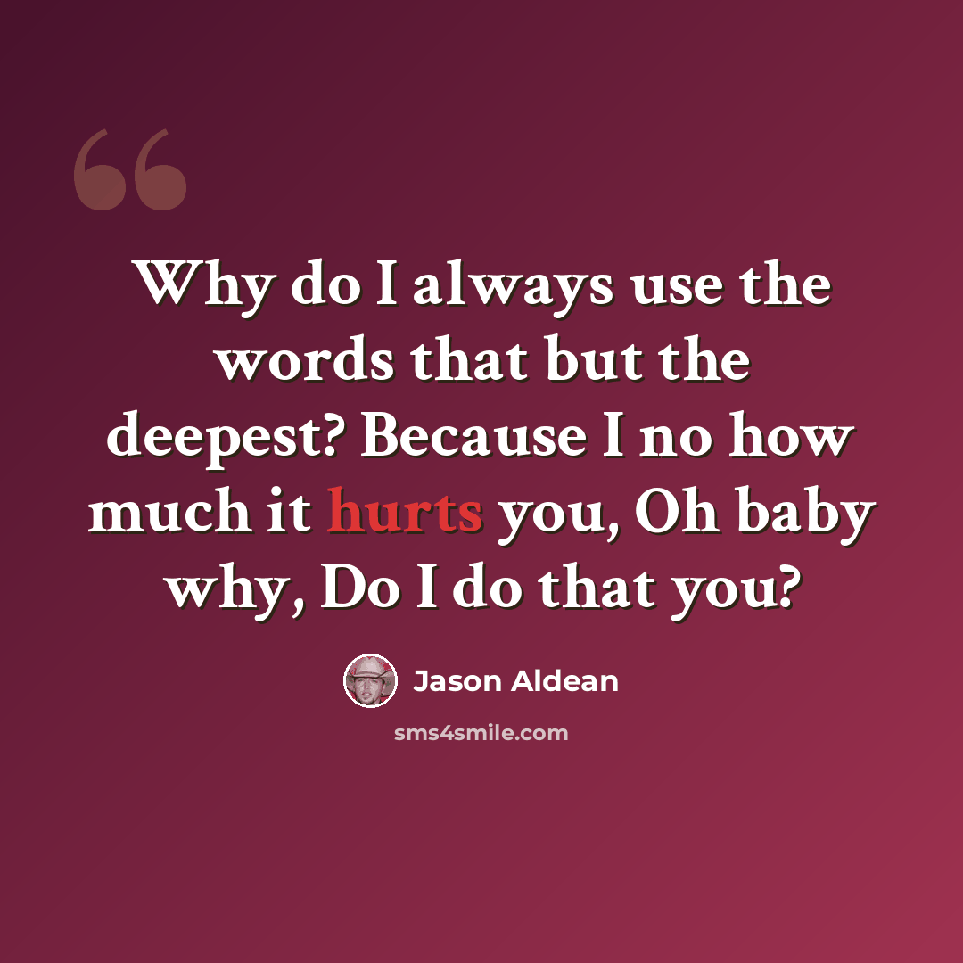 “Why do I always use the words that but the deepest? Because I no how much it hurts you, Oh baby why, Do I do that you?” quote by Jason Aldean
