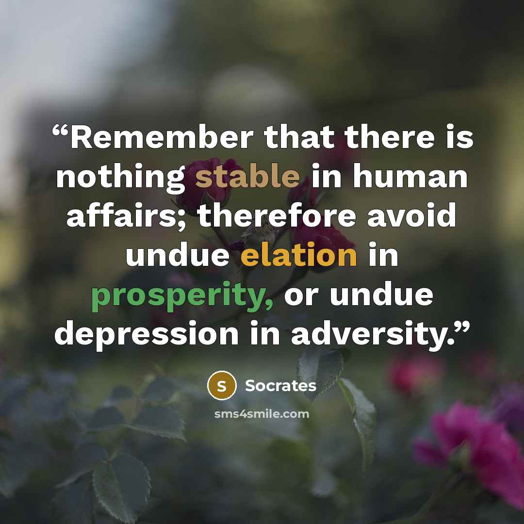 “Remember that there is nothing stable in human affairs; therefore avoid undue elation in prosperity, or undue depression in adversity.” quote by Socrates