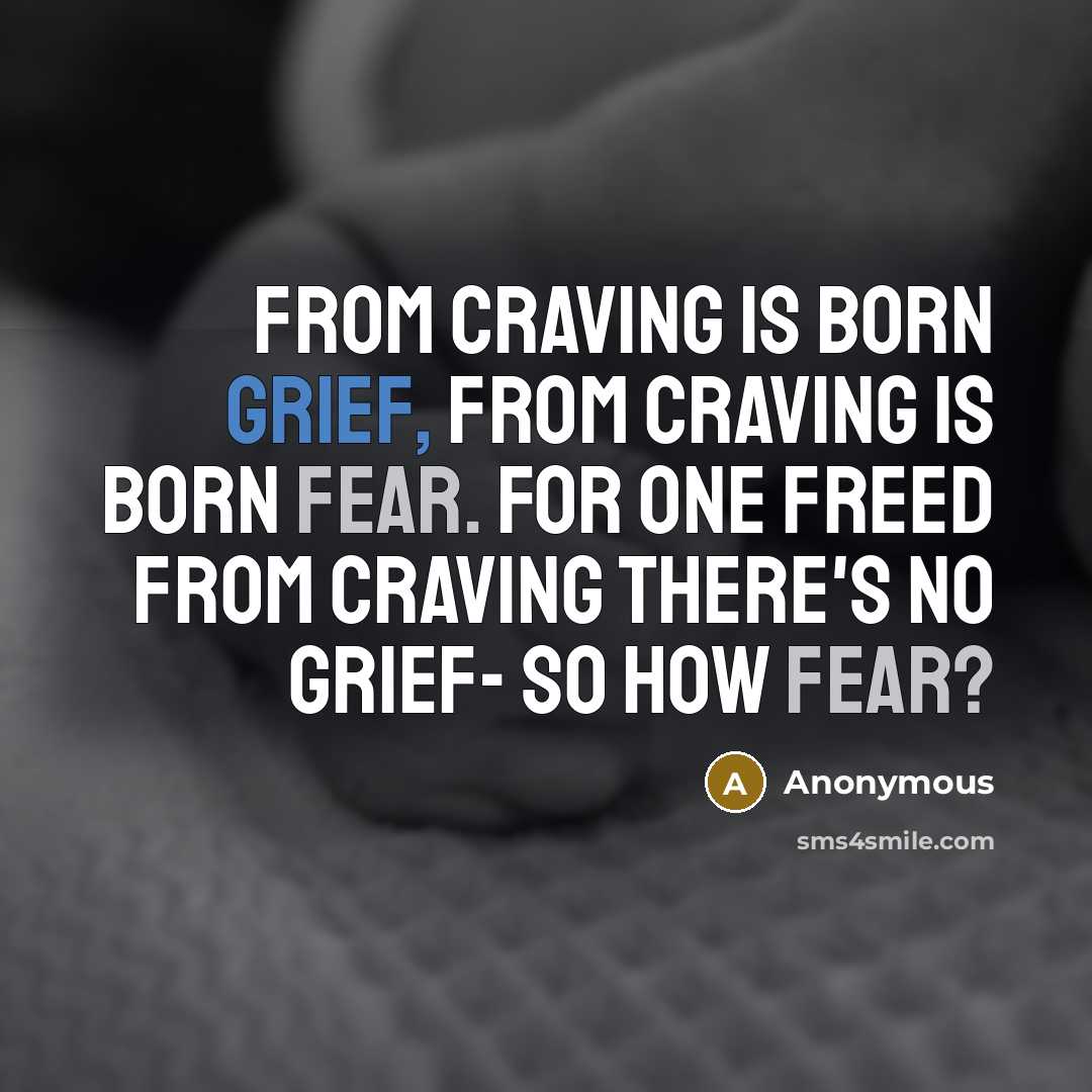 “From craving is born grief, from craving is born fear. For one freed from craving there's no grief- so how fear?” quote by Anonymous