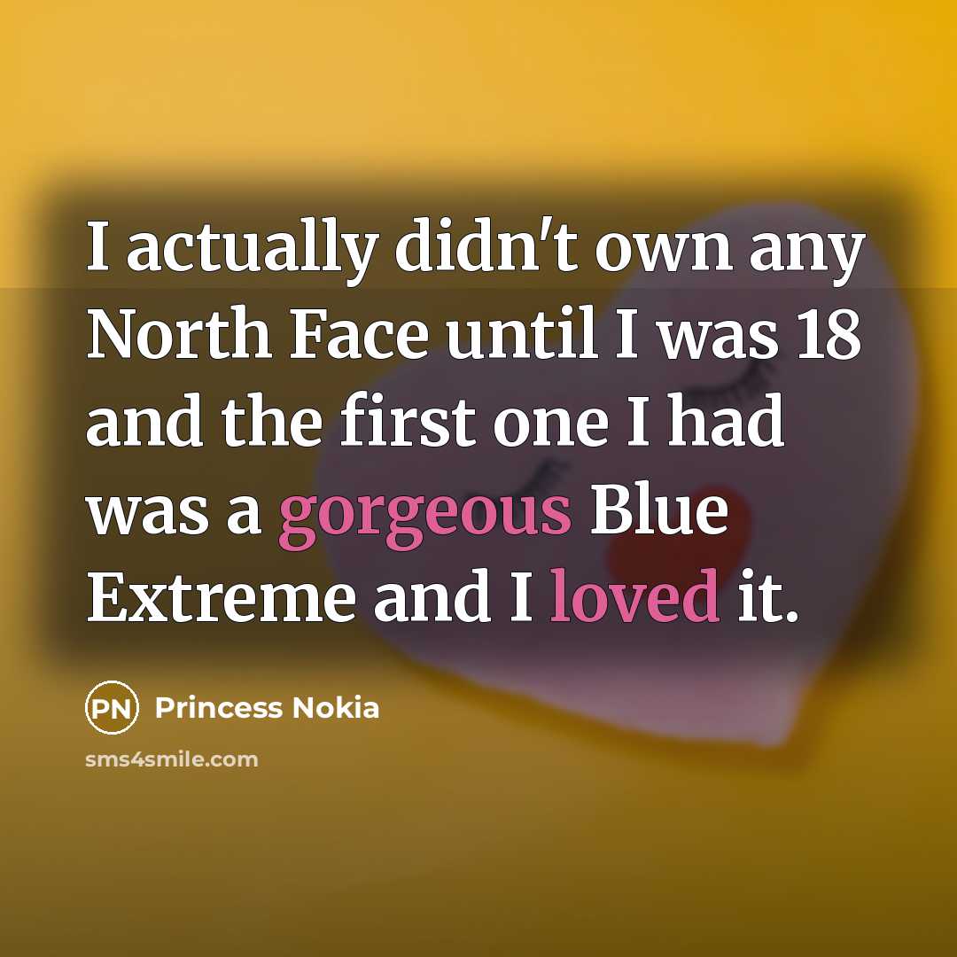 “I actually didn't own any North Face until I was 18 and the first one I had was a gorgeous Blue Extreme and I loved it.” quote by Princess Nokia