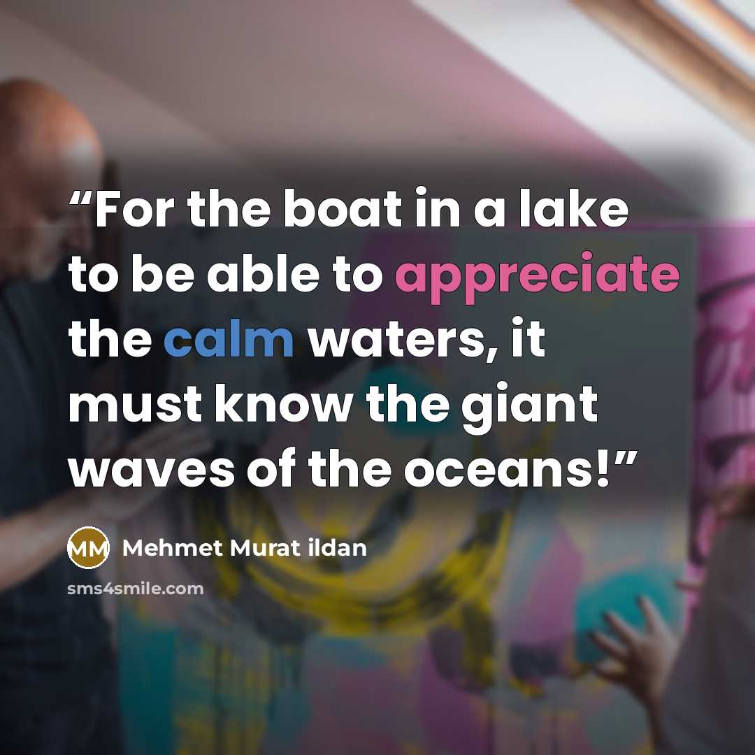 “For the boat in a lake to be able to appreciate the calm waters, it must know the giant waves of the oceans!” quote by Mehmet Murat ildan