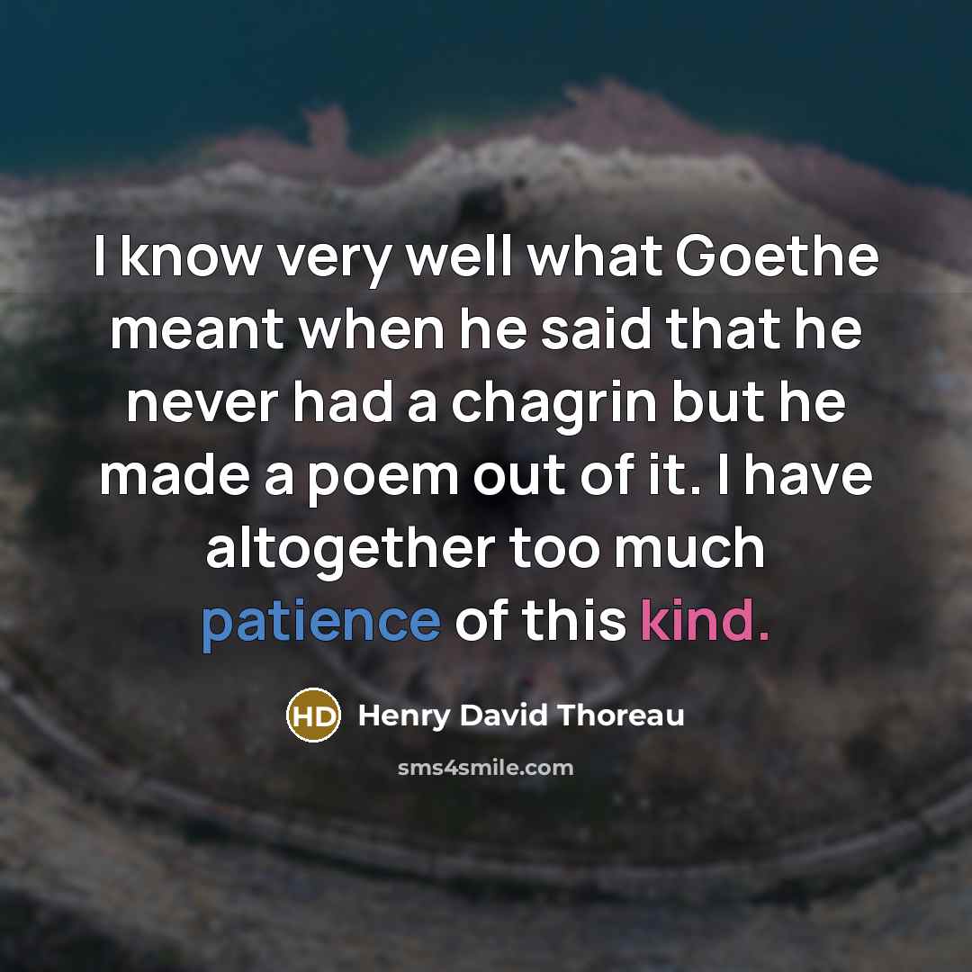 “I know very well what Goethe meant when he said that he never had a chagrin but he made a poem out of it. I have altogether too much patience of this kind.” quote by Henry David Thoreau