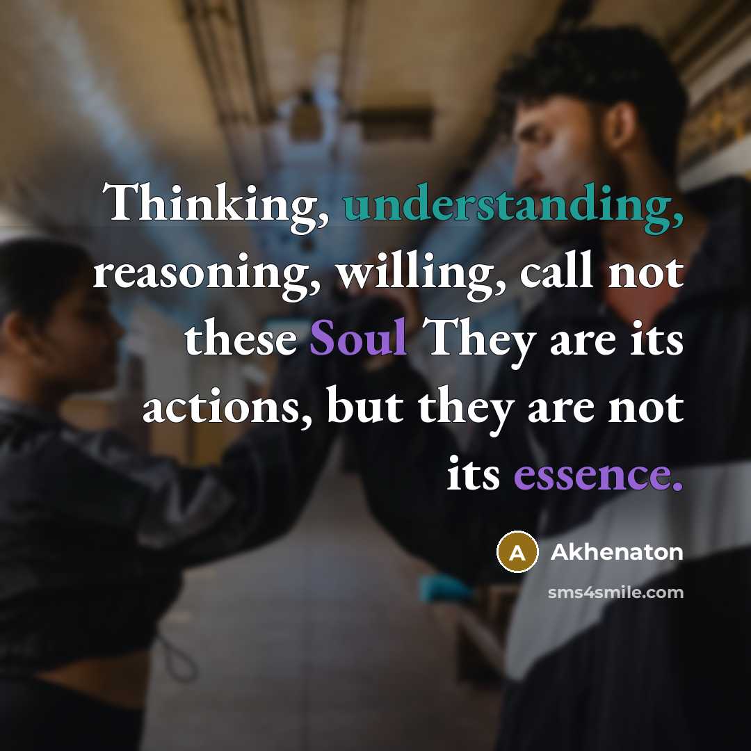 “Thinking, understanding, reasoning, willing, call not these Soul They are its actions, but they are not its essence.” quote by Akhenaton